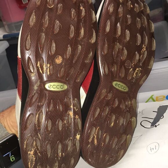 Red white worn marks vintage fancy leather retro women’s saddle ECCO golf shoes - Picture 3 of 7